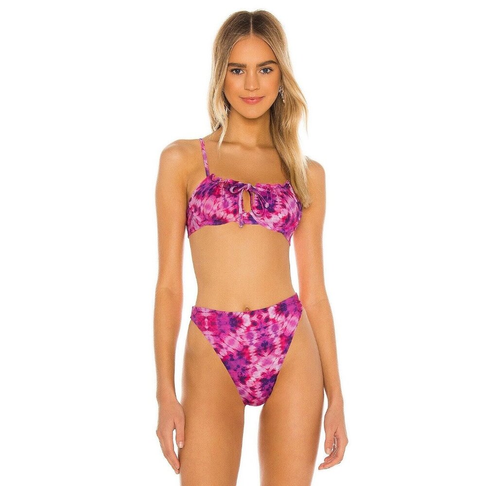 BEACH RIOT Beach Bikini Top Pink & Purple Tie Dye